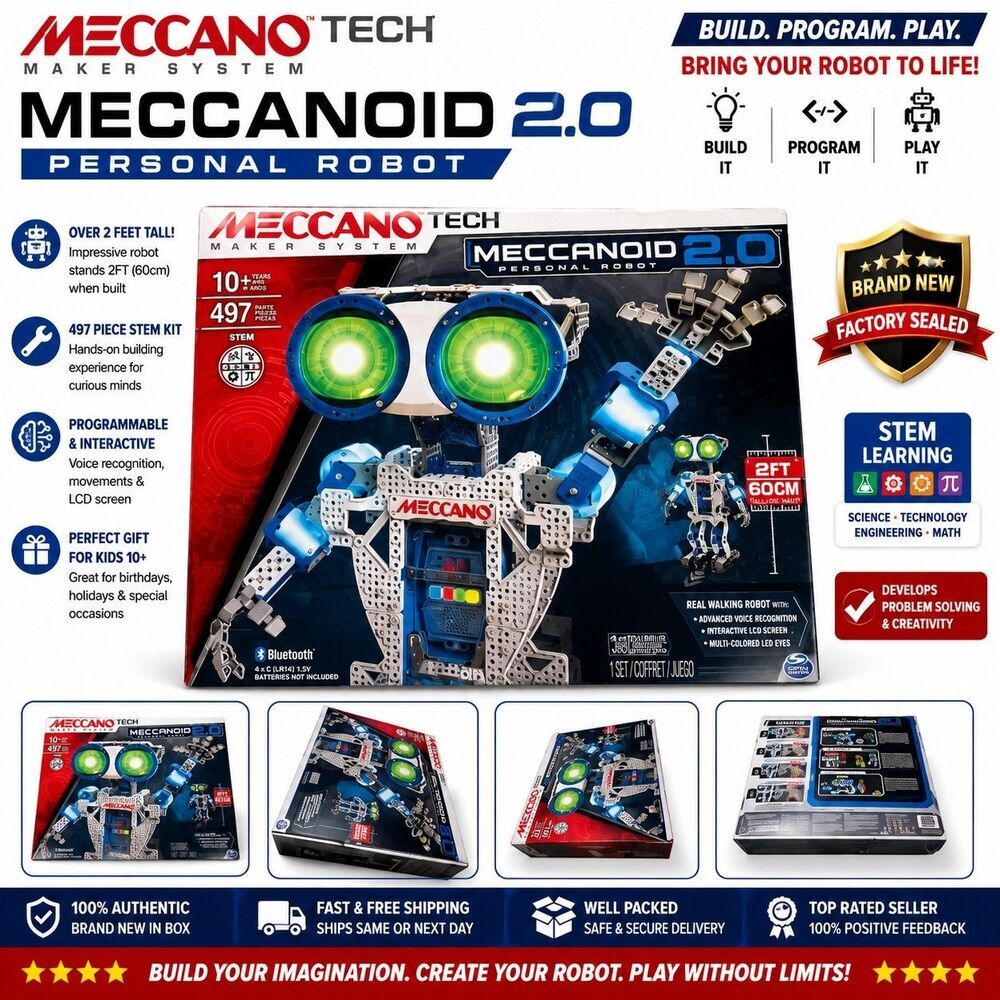 Meccano Tech Meccanoid 2.0 Personal Robot 497 Piece STEM Kit NEW Sealed